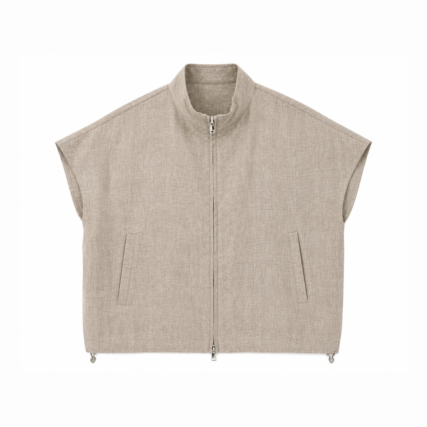 Beige Linen Zipper Jackets