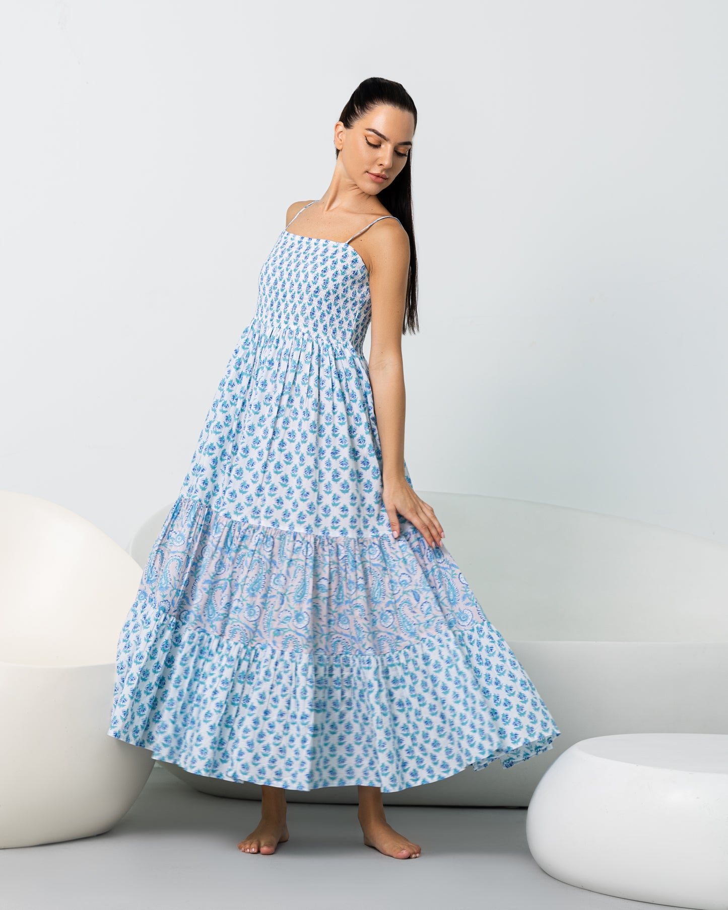 Arabella Blue Floral Tiered Maxi