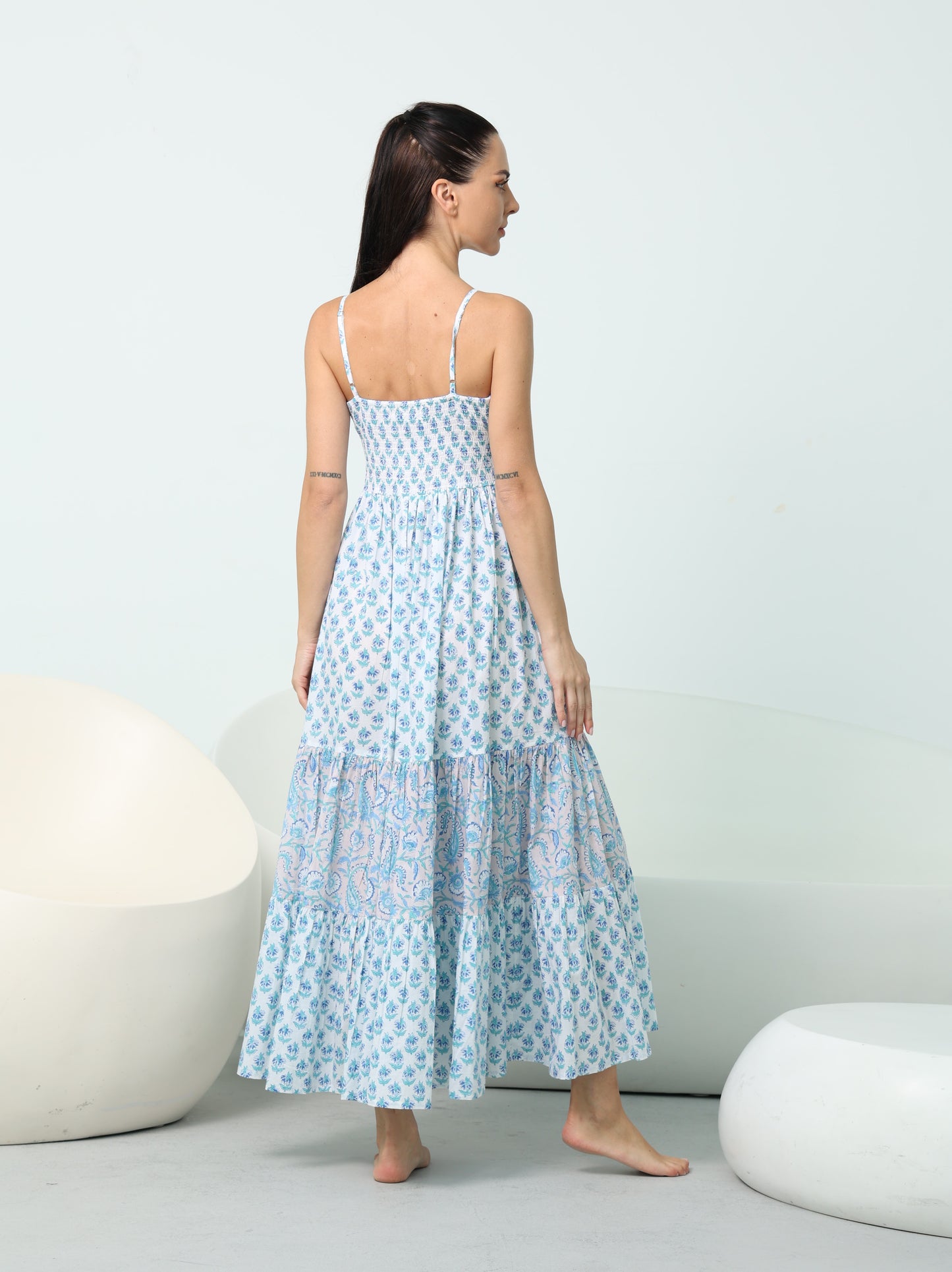 Arabella Blue Floral Tiered Maxi