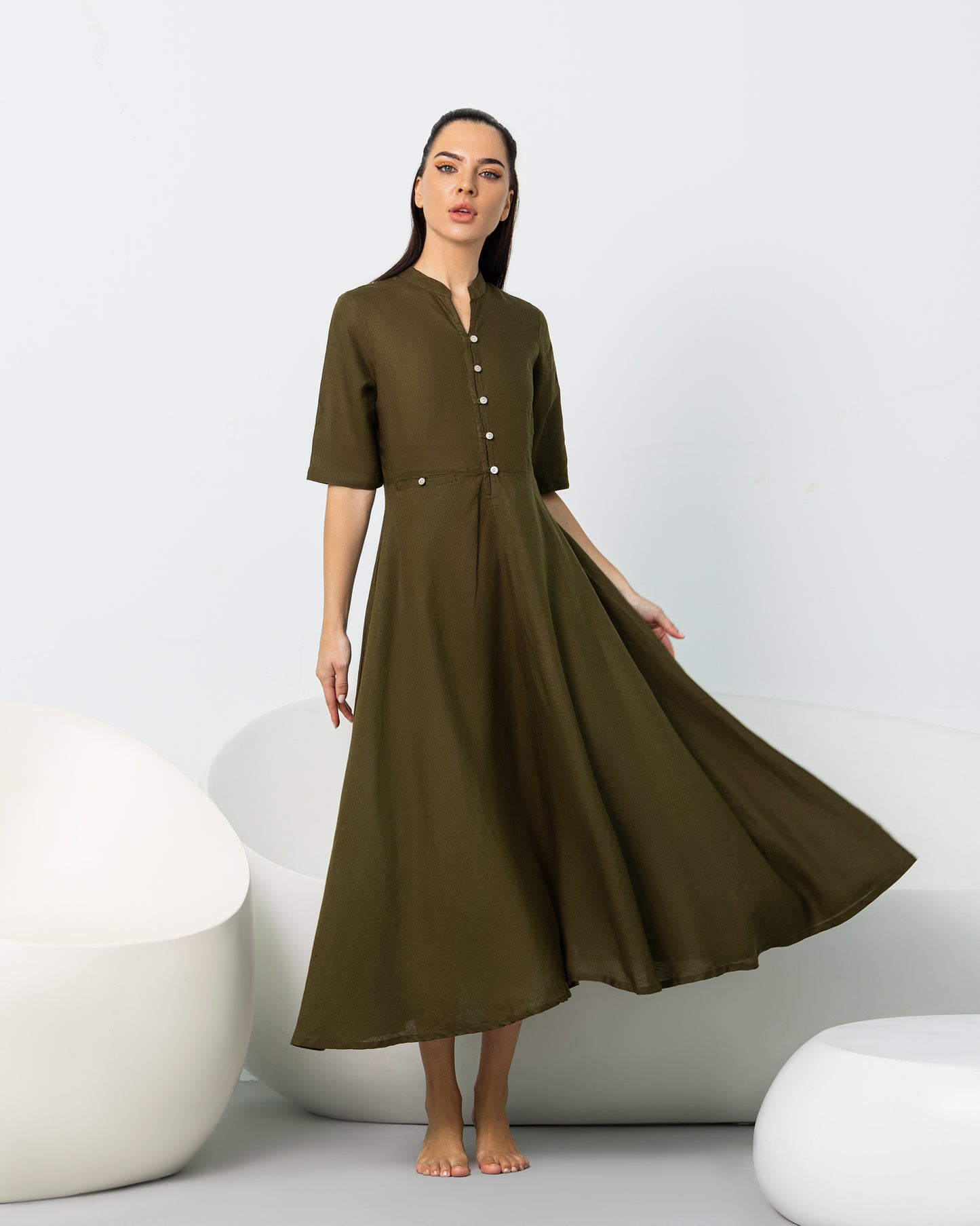 Olive Green Button Down Dress
