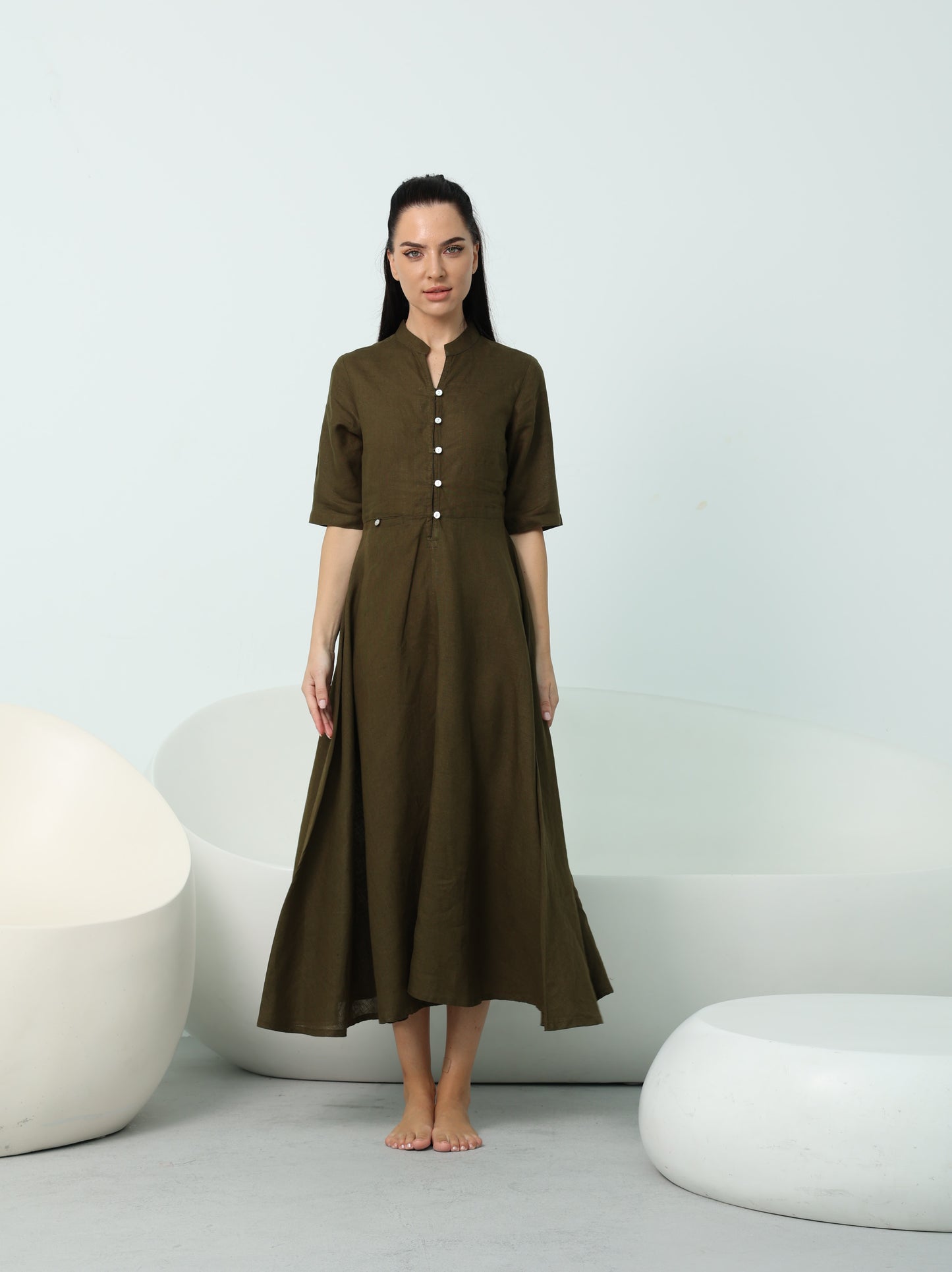 Olive Green Button Down Dress