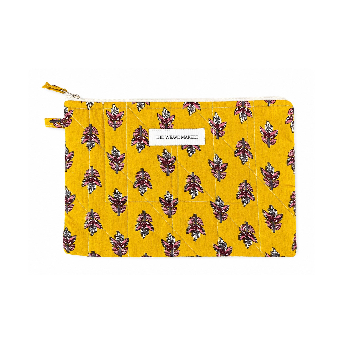 Yellow floral makeup pouch