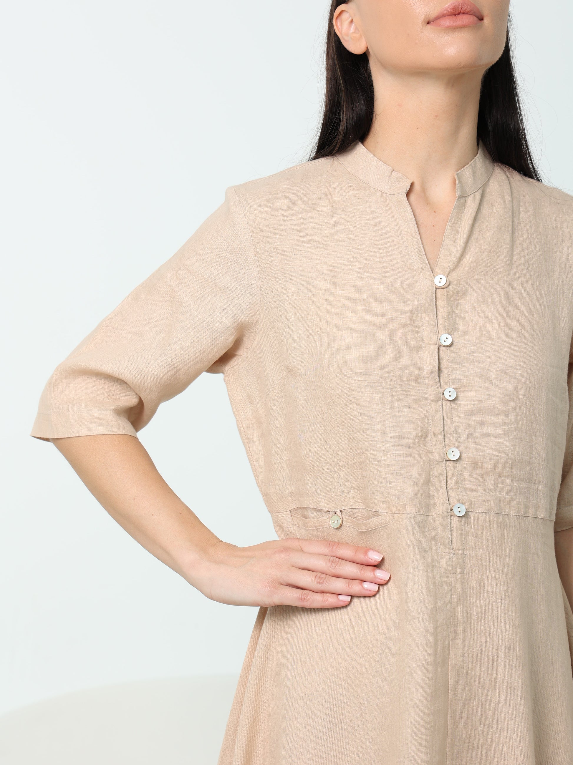 Formal Beige Linen Button Down Dress Dubai The Weave Market FZ-LLC Formal Beige Linen Button Down Dress Dubai The Weave Market FZ-LLC