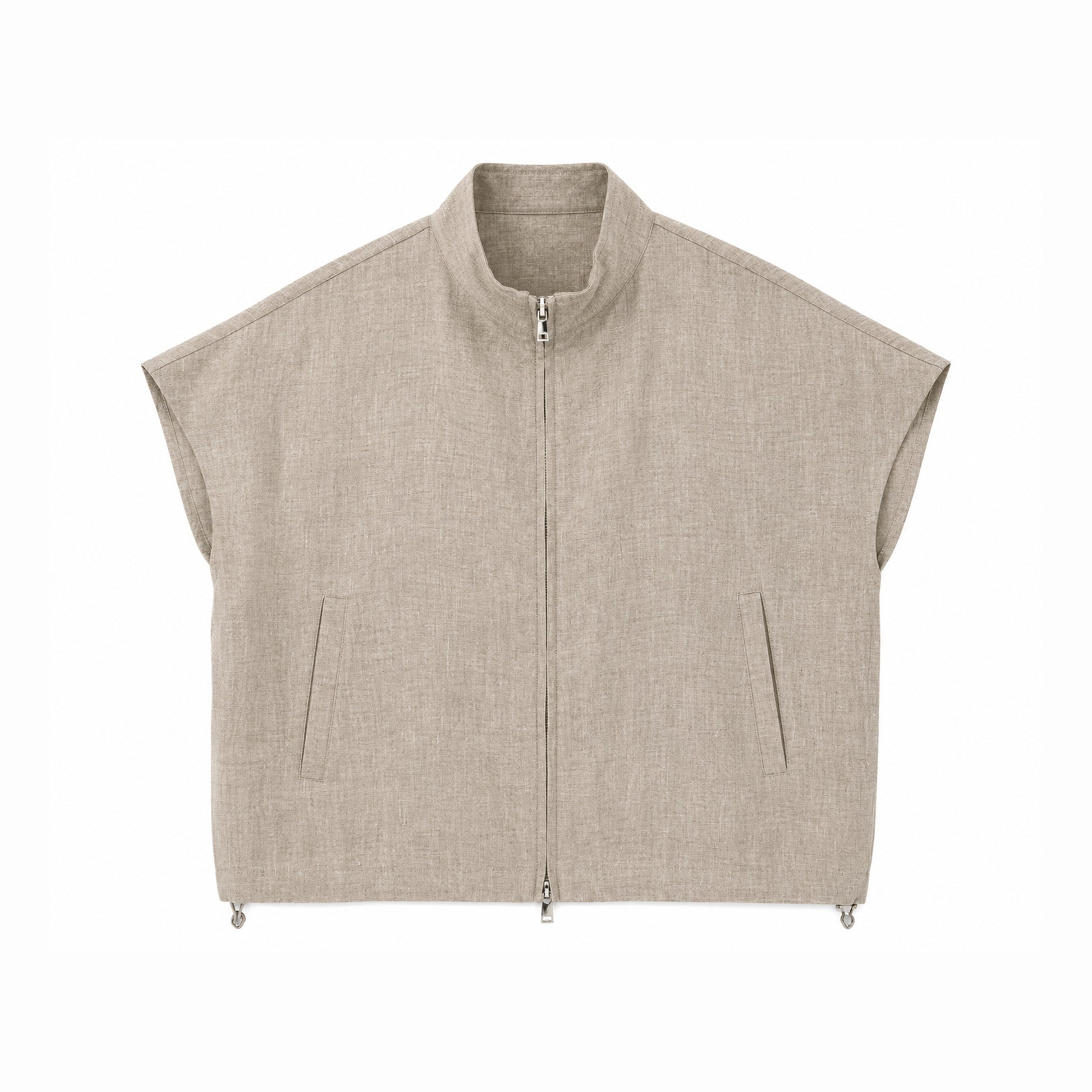 Beige Linen Zipper Jackets
