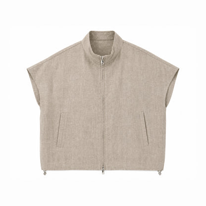 Beige Linen Zipper Jackets