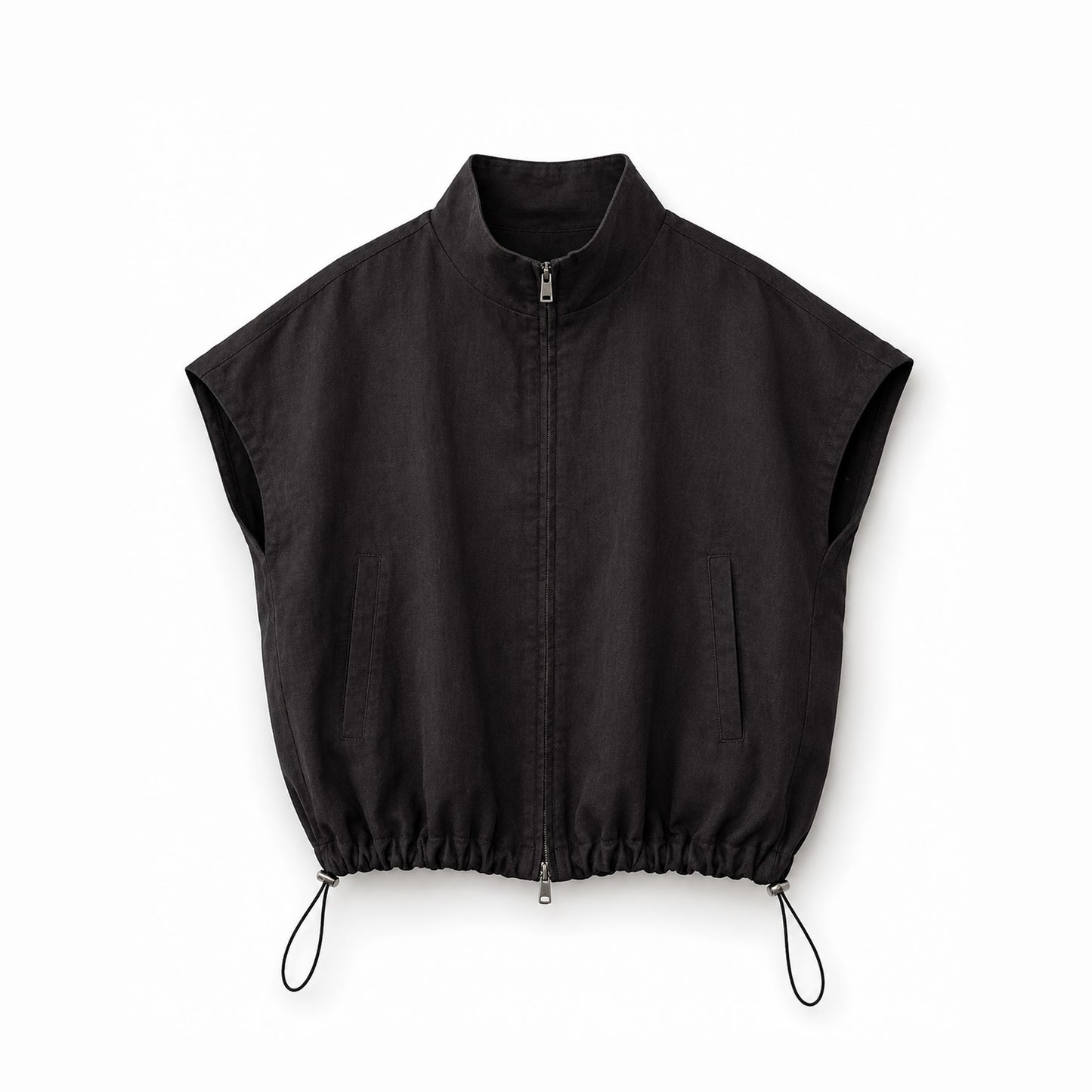 Black Linen Zipper Jacket