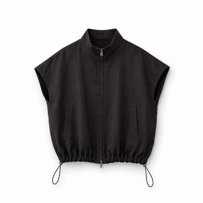 Black Linen Zipper Jacket