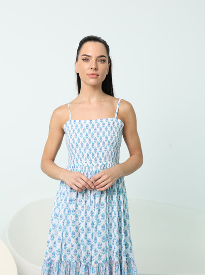 Blue Cotton Printed Maxi Summer