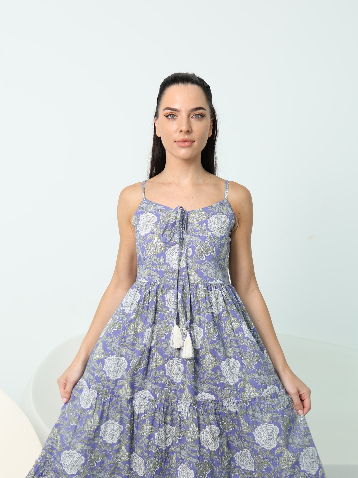 Blue Cotton Printed Western Frock