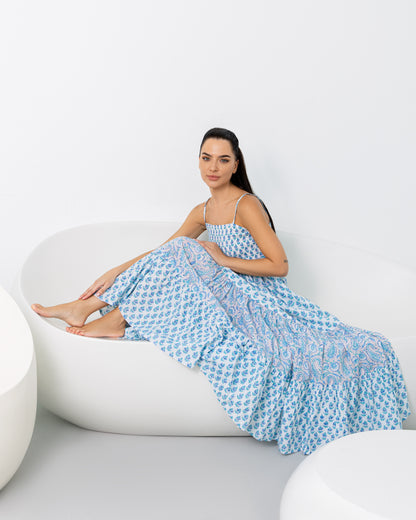Blue Full Flared Cotton Maxi