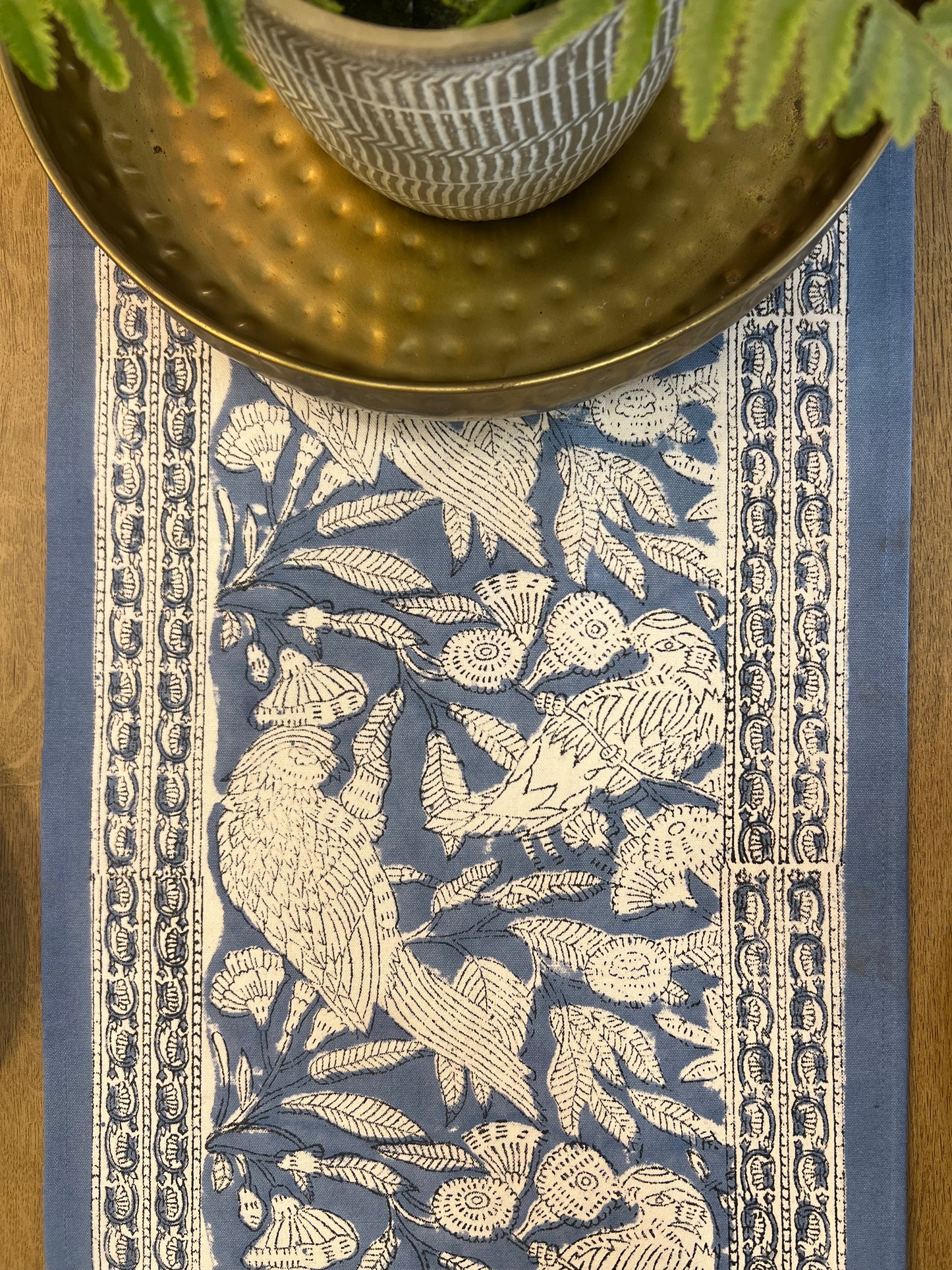 Blue White Animal Table Runner