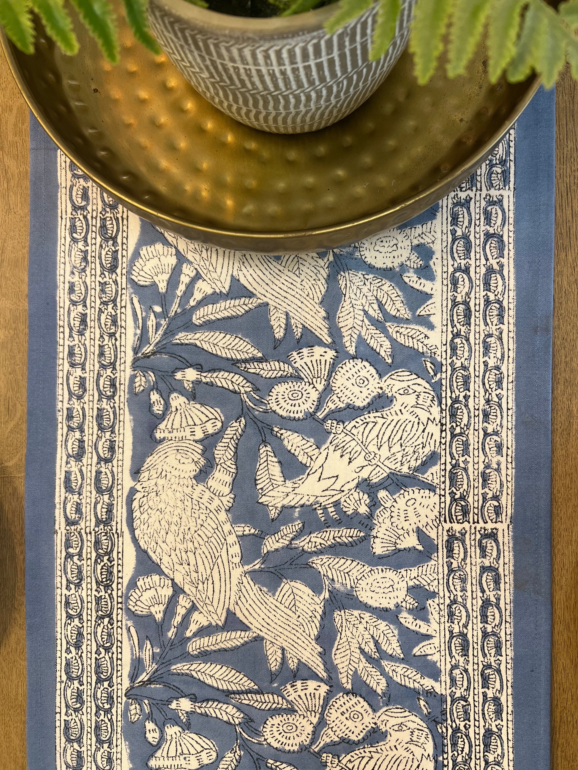 Blue White Animal Table Runner