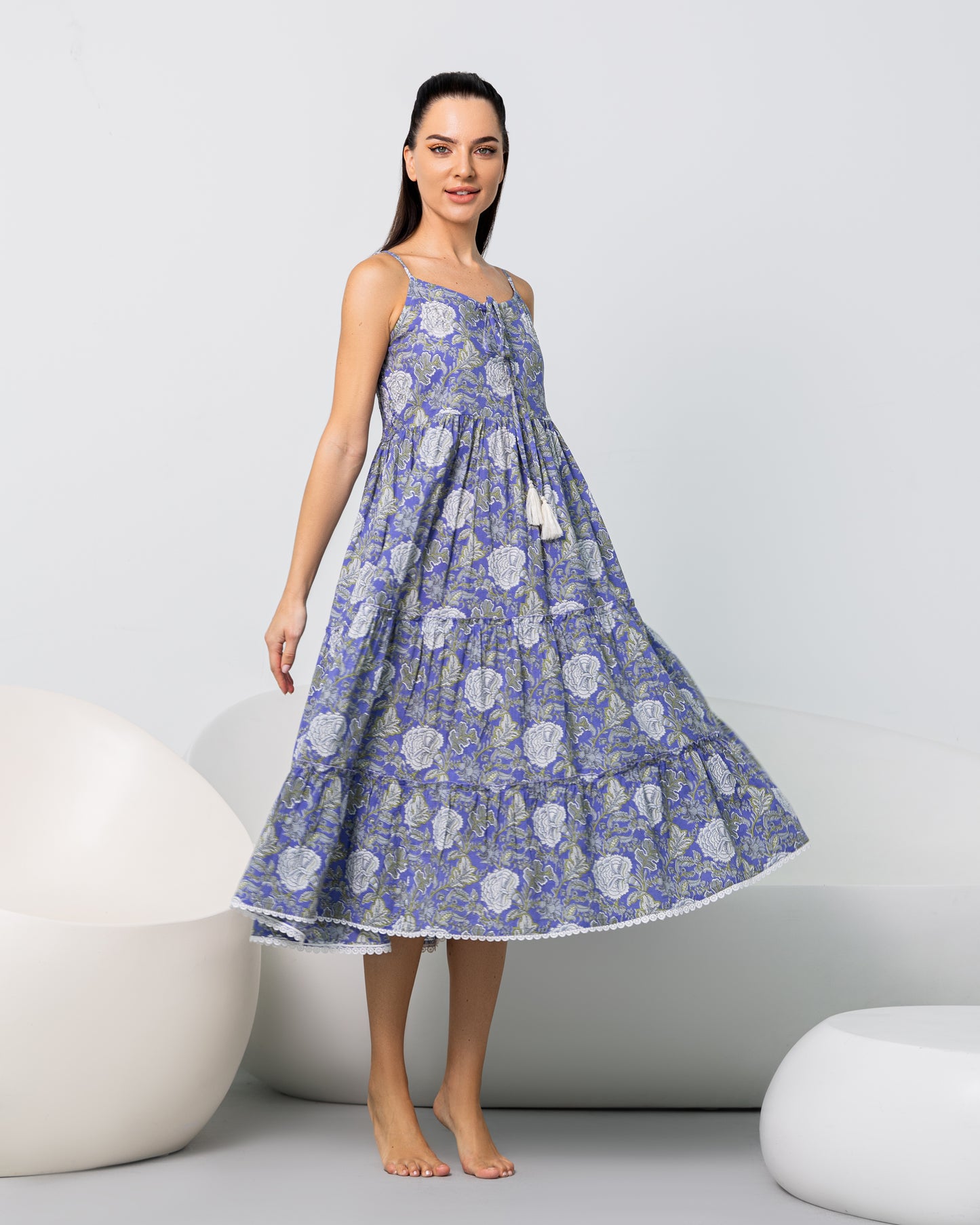 Blue White Block Print Dress