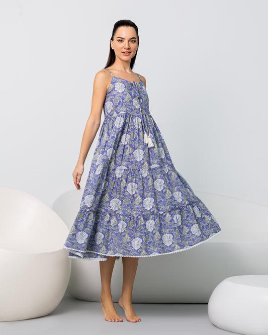 Blue White Block Print Dress