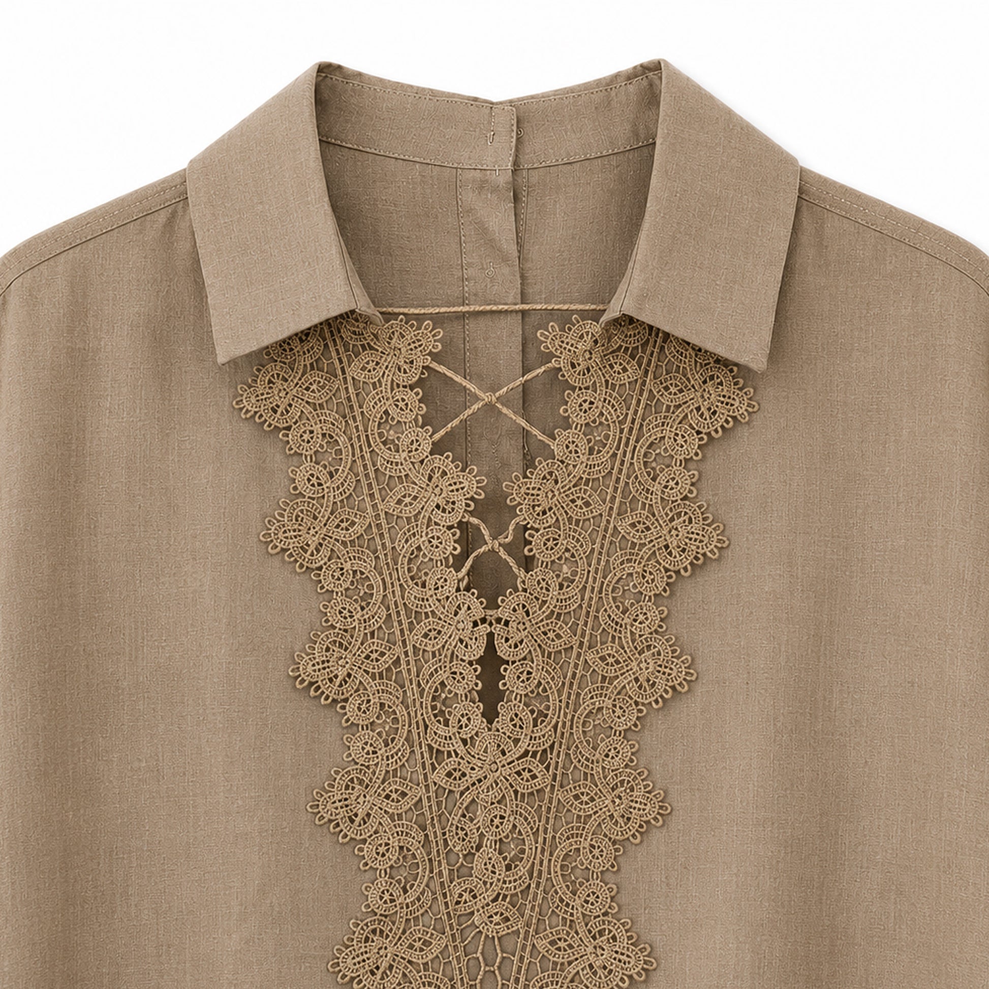Brown Top with Laced Collar