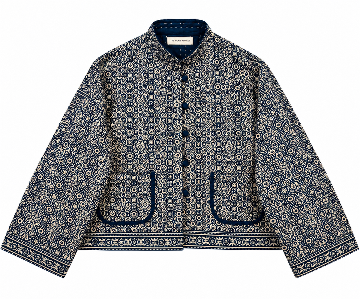 BLUE AJRAK - KANTHA JACKET