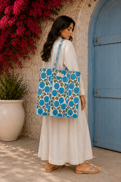 Turquoise Bloom - Tote