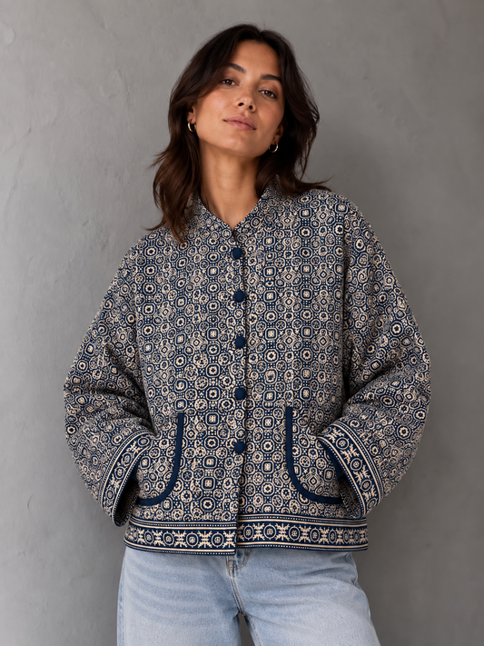 BLUE AJRAK - KANTHA JACKET