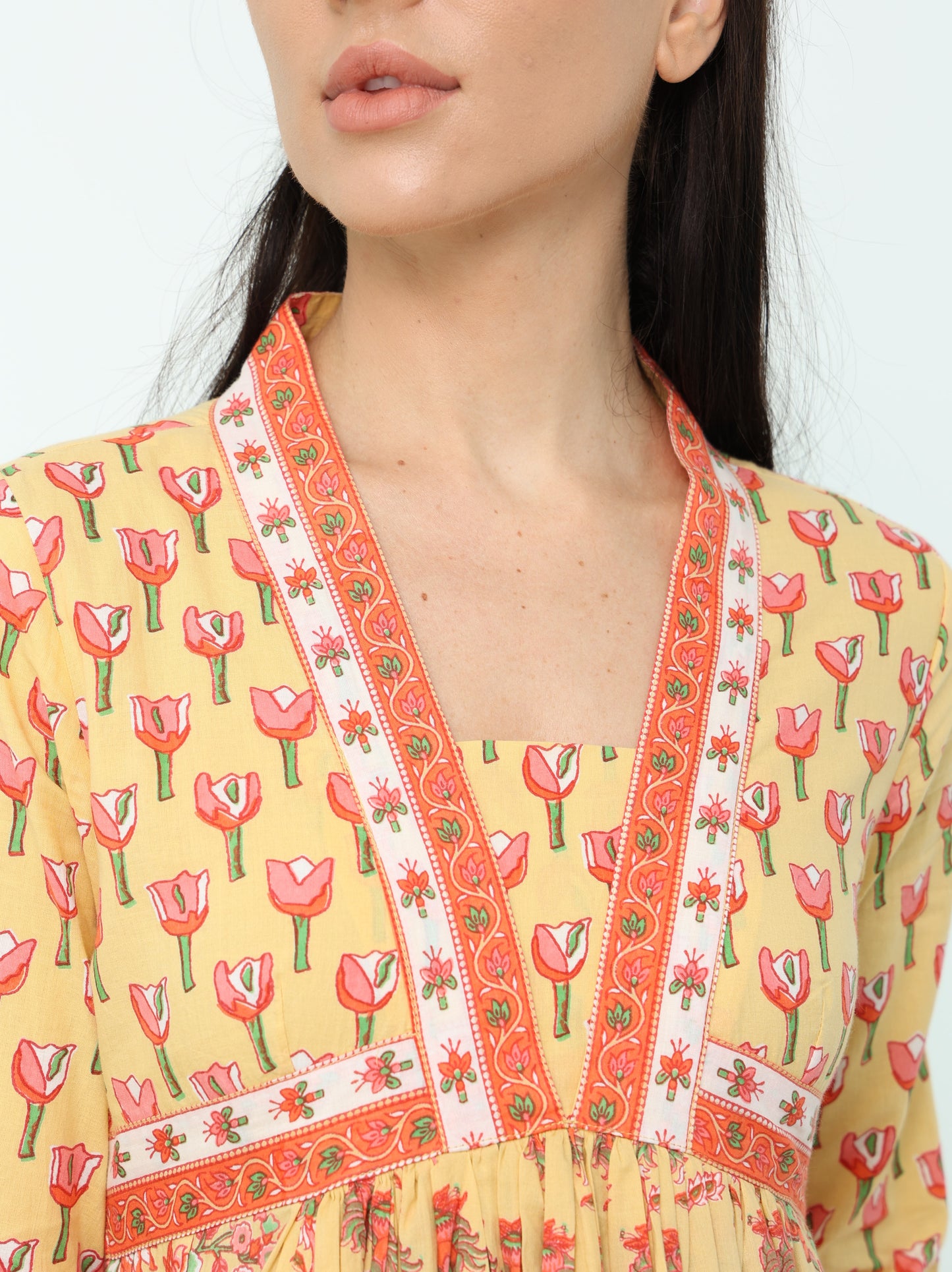 Floral Printed Neckline Dress