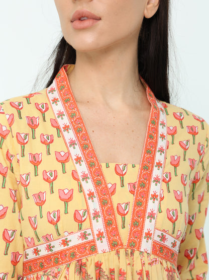 Floral Printed Neckline Dress