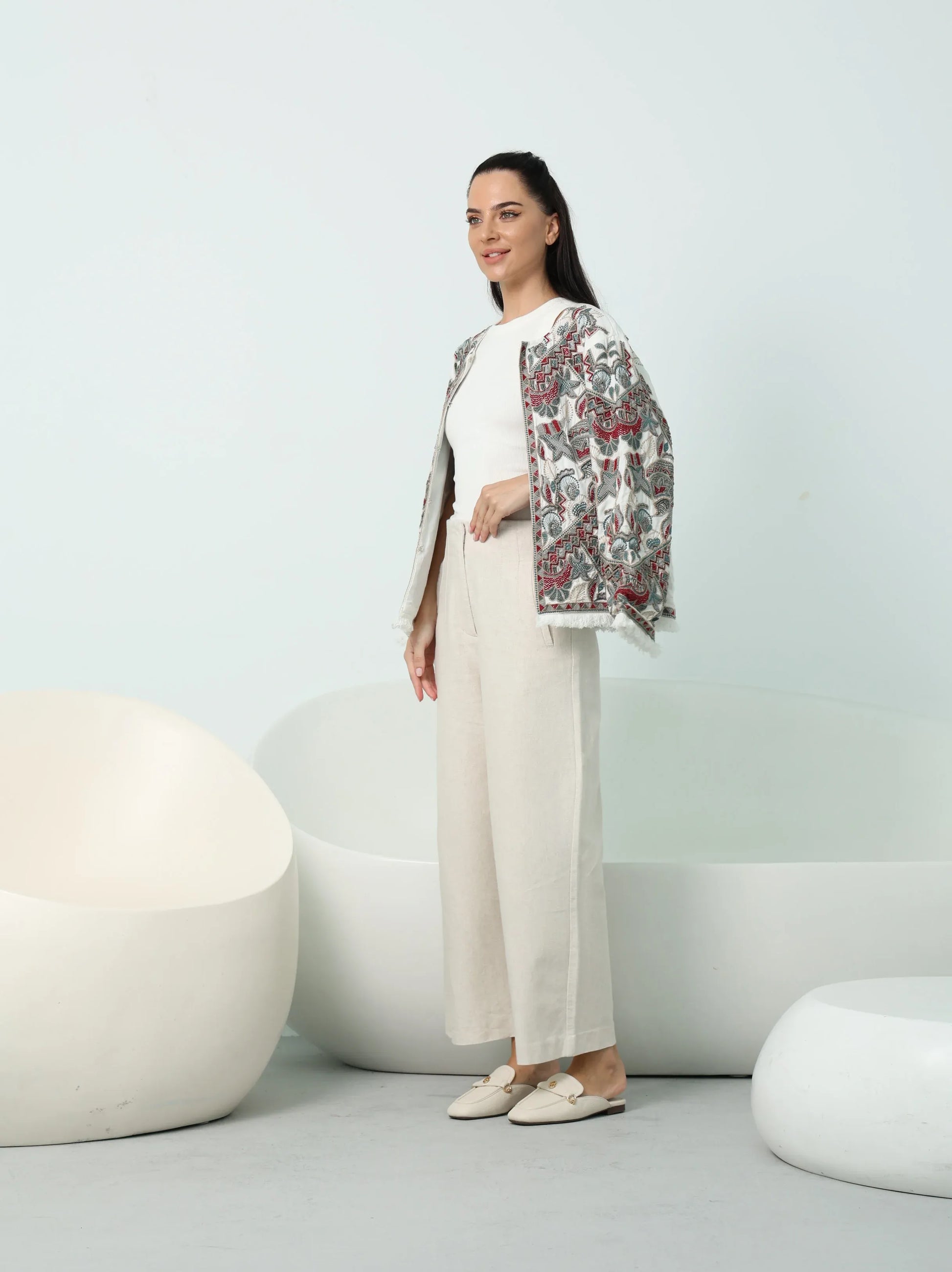 Flower Embroidered Ethnic Jacket