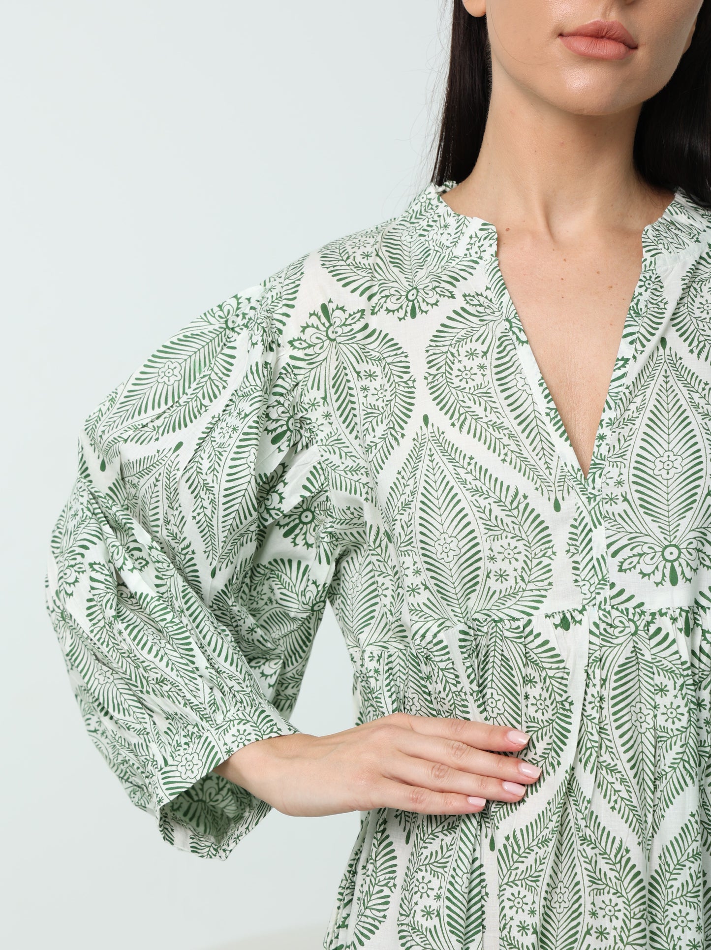 Green Leaf Print Flowy Maxi