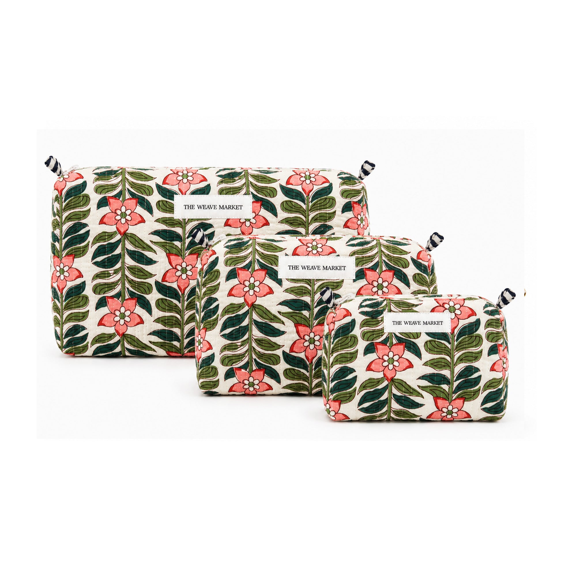 Green Leaves Print Pouch Set
