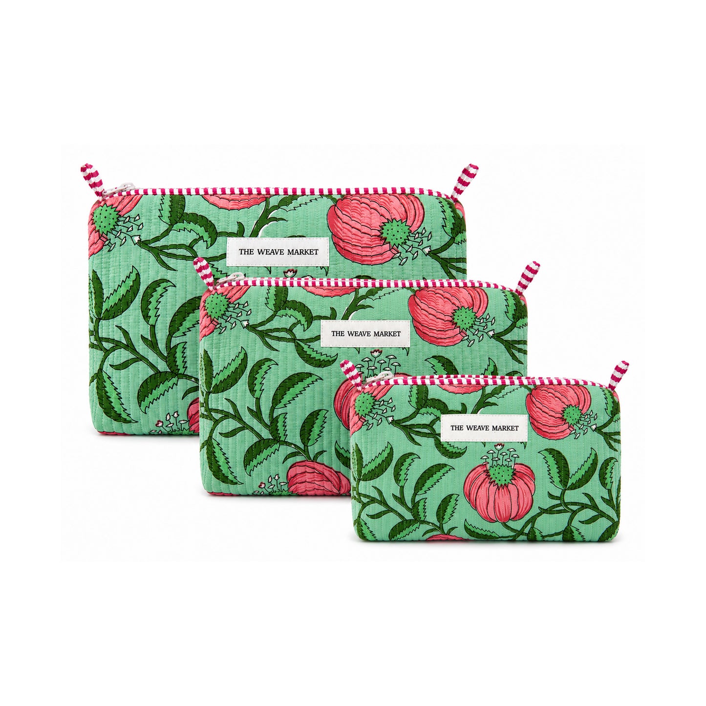 Green handmade pouch set of 3