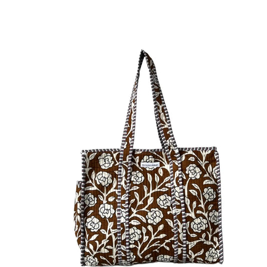 Hand Printed Brown Tote Bag