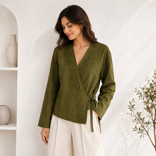 The Olive Weave -Linen Wrap Tunic