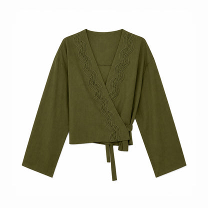 The Olive Weave -Linen Wrap Tunic