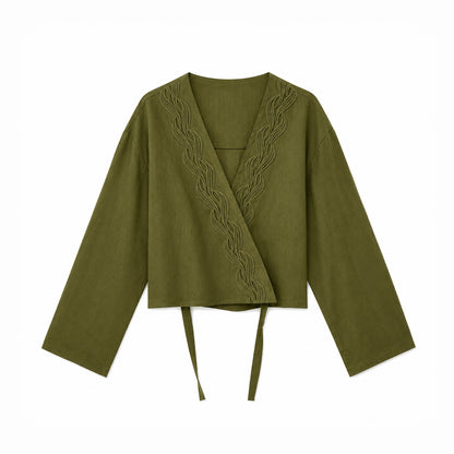 The Olive Weave -Linen Wrap Tunic
