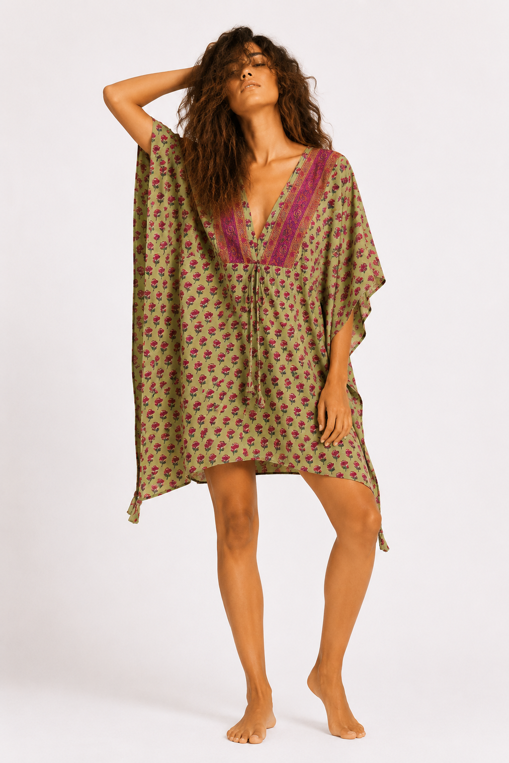 Olive Green Printed Kaftan