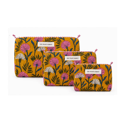 Orange Floral Pattern Pouch Set 