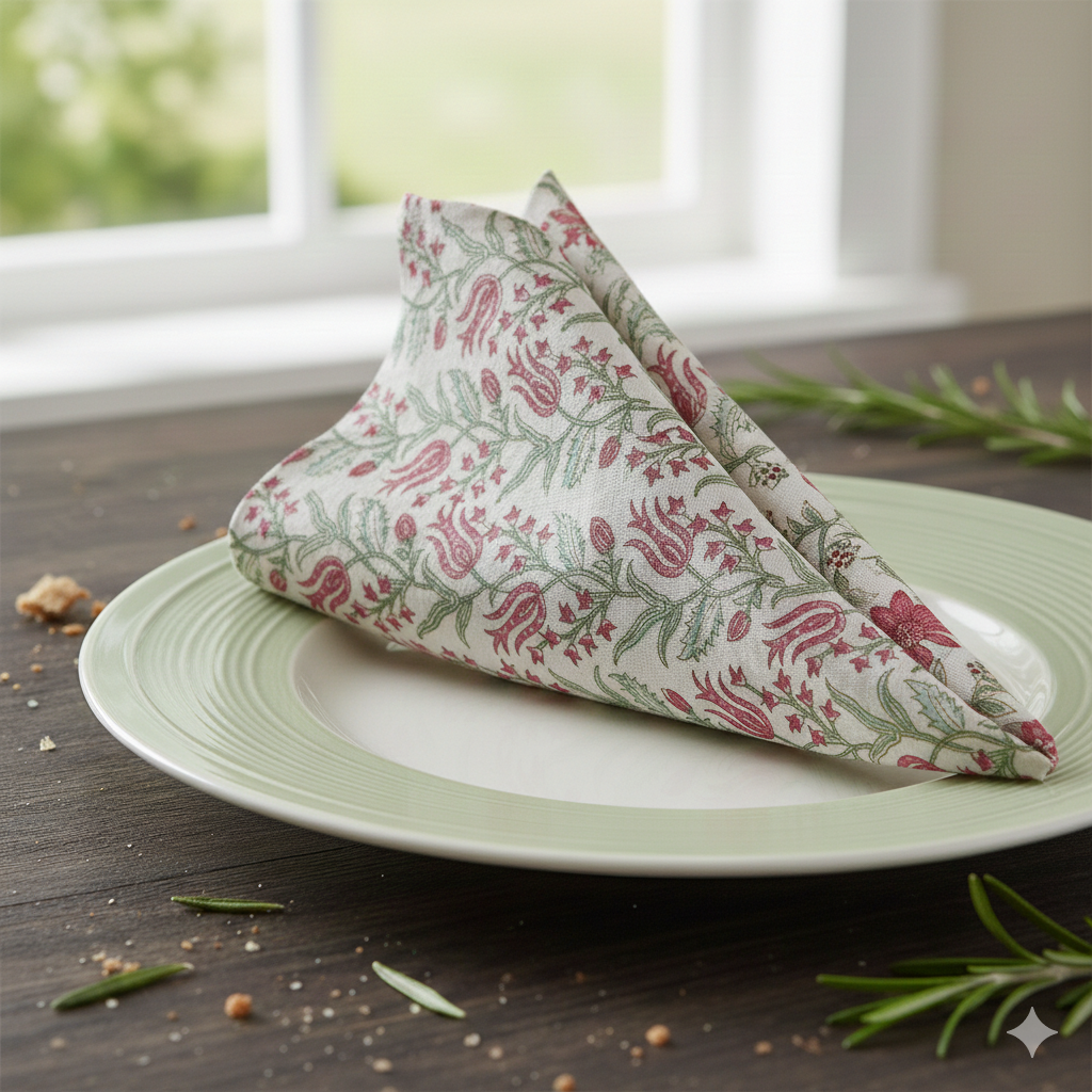 Pink Green Printed Napkin
