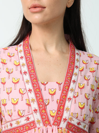Printed Neckline Long dress