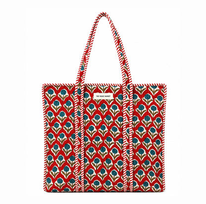 Red Floral Print Tote Bag for Women