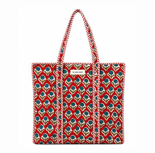 Red Floral Print Tote Bag for Women