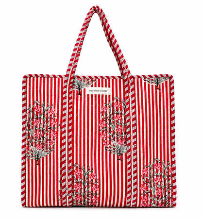 Red White Striped Designer Tote Bag