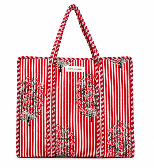 Red White Striped Designer Tote Bag