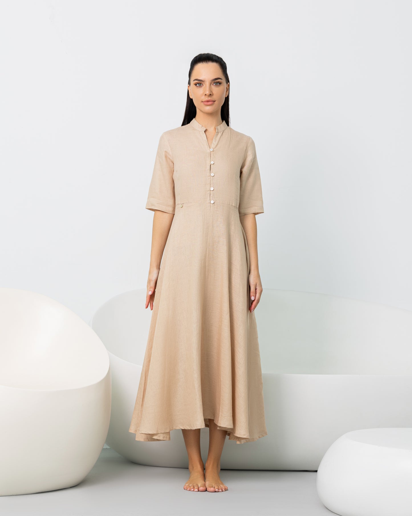 Beige Button Down Dress