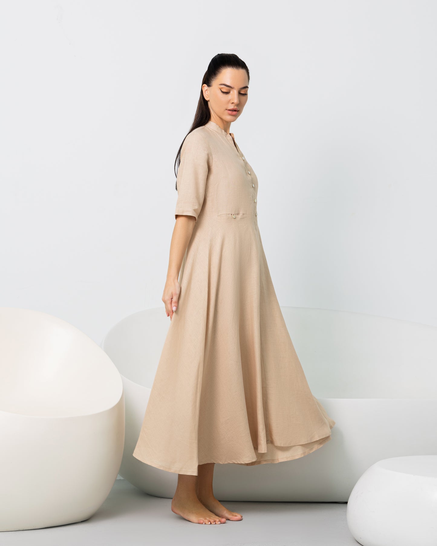 Beige Button Down Dress