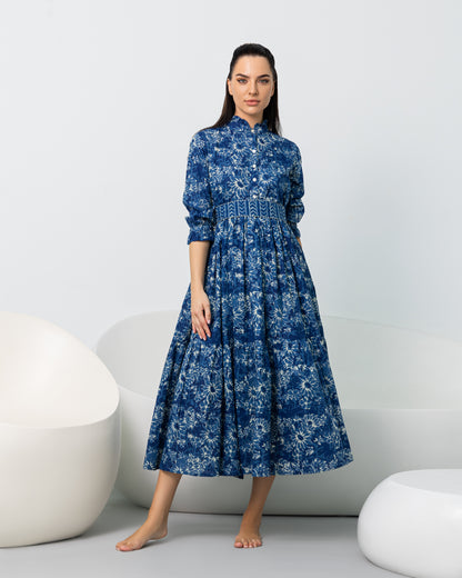 Prussian Blue Printed Dress
