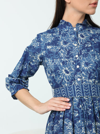 Prussian Blue Printed Dress