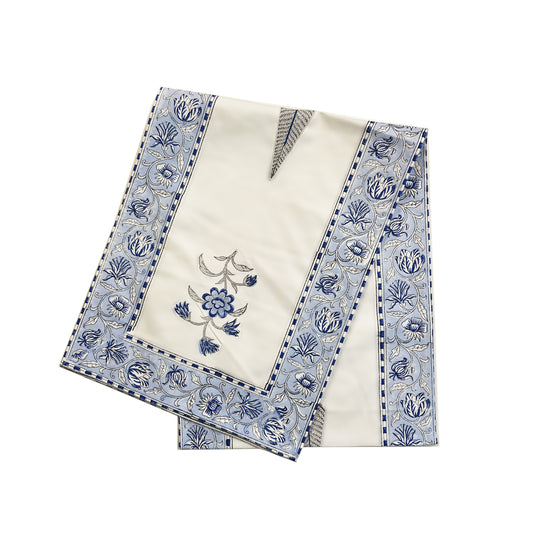White Blue Table Cloth