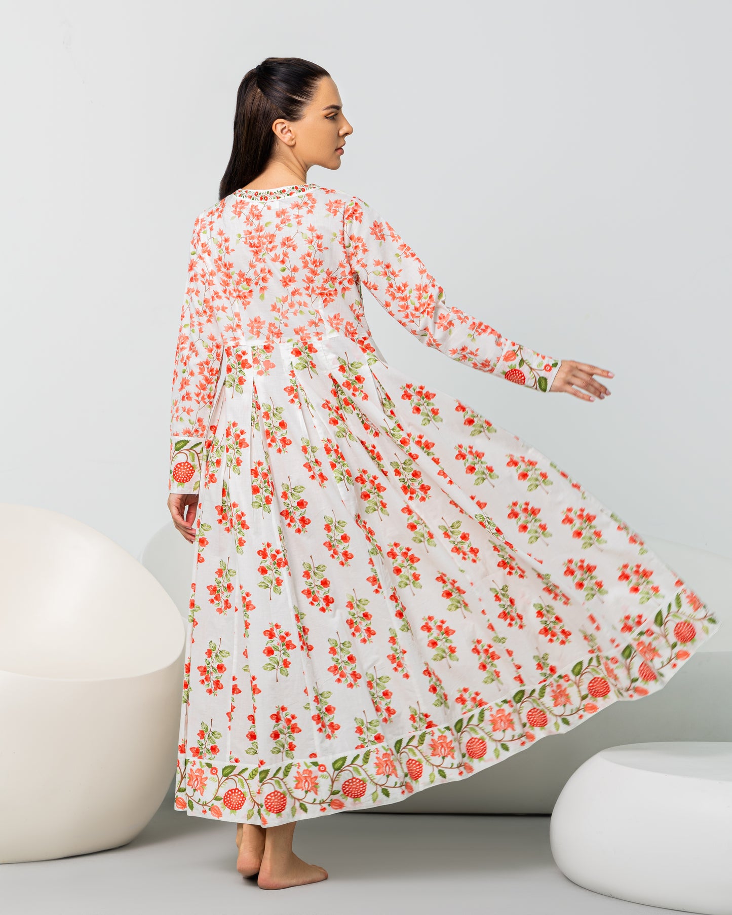 White Full Flared Cotton Frock
