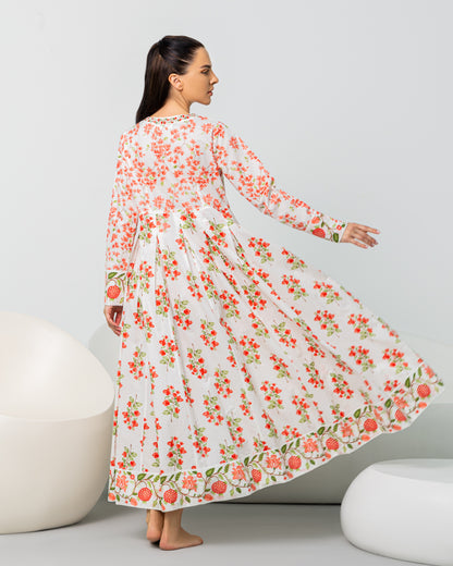 White Full Flared Cotton Frock