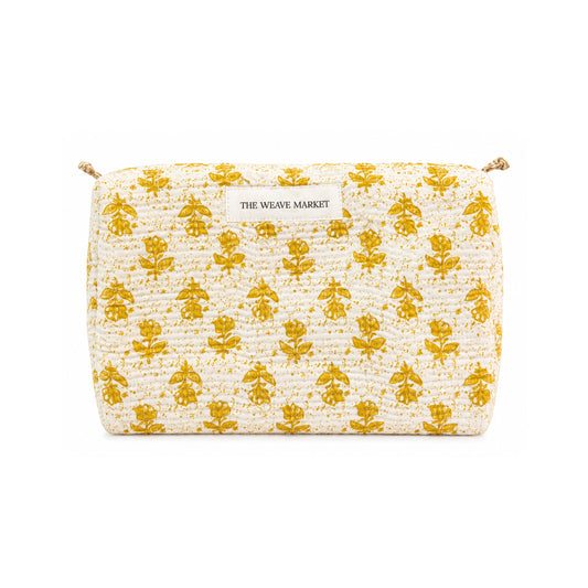 White and Mustard Makeup Pouch