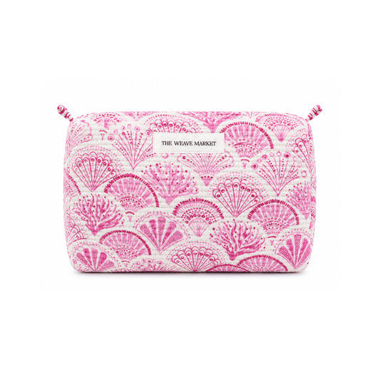 White and pink printed pouch