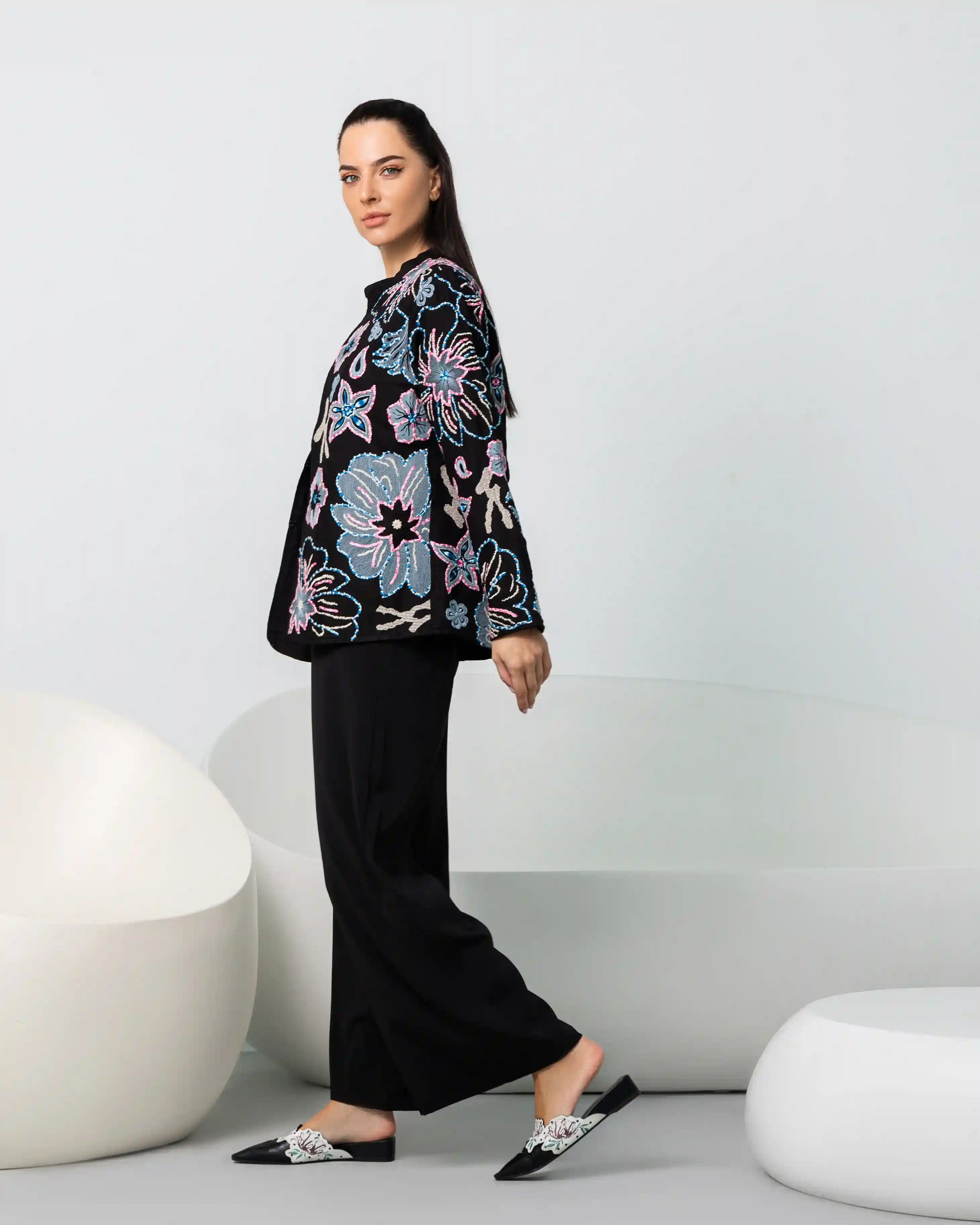 black embroidered cotton jacket